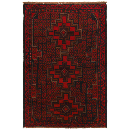 Baluchi Rug Handmade Red Geometric 4x6 ft