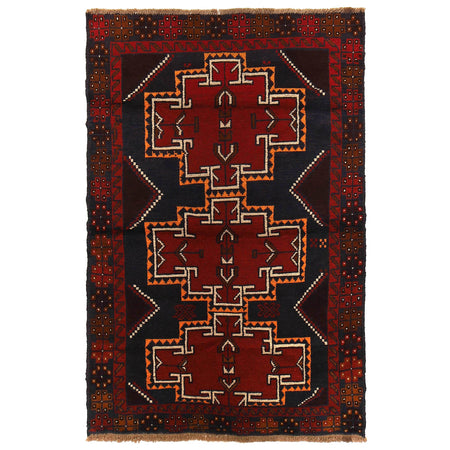 Baluchi Rug Handmade Dark Blue Geometric 4x6 ft