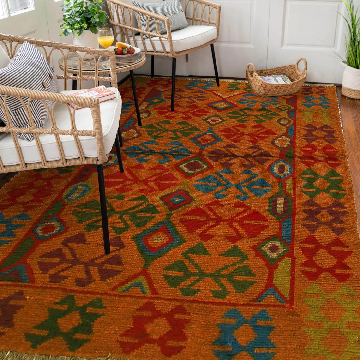 Baluchi Rug Handmade Orange Geometric 4x6 ft