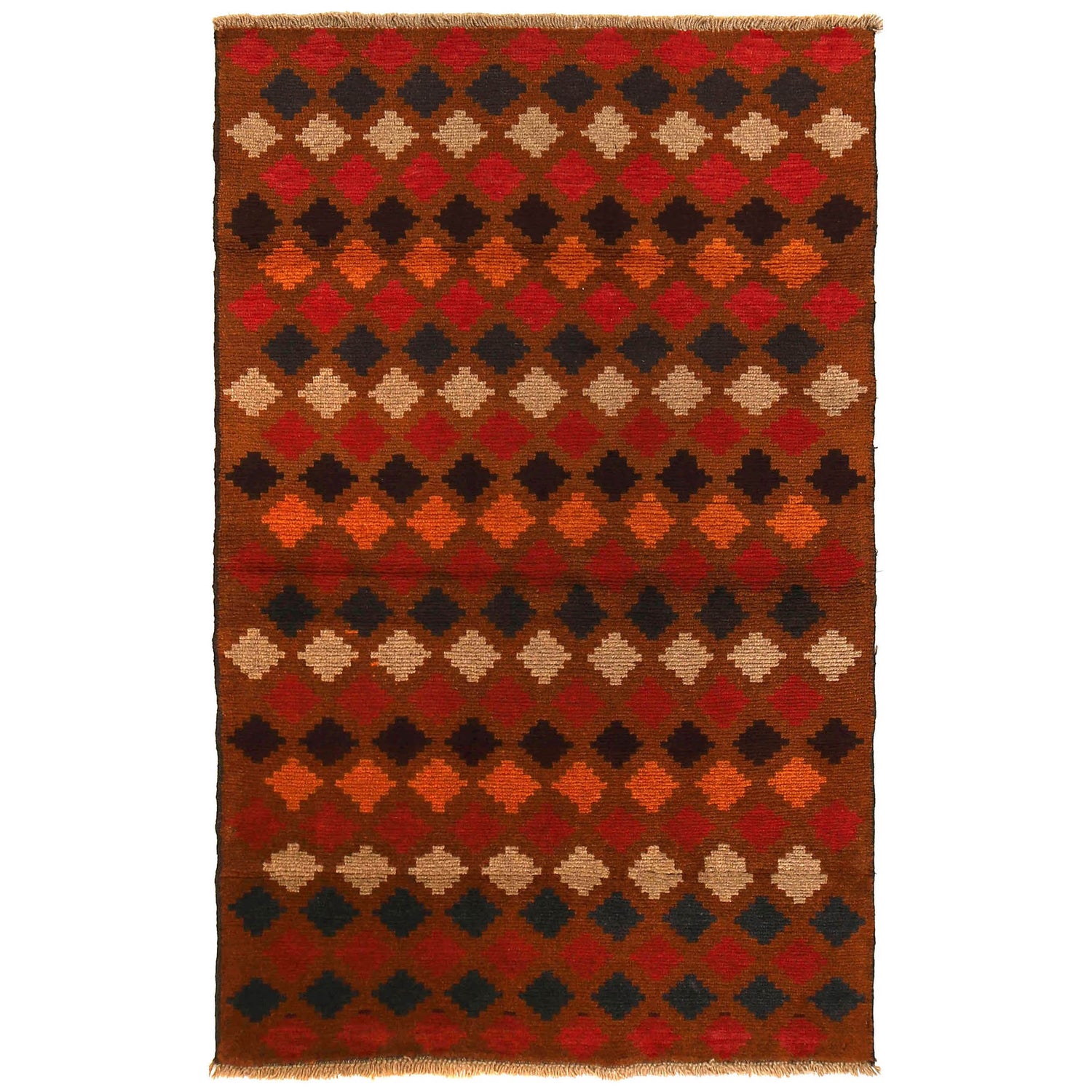 Baluchi Rug Handmade Brown Geometric 4x6 ft