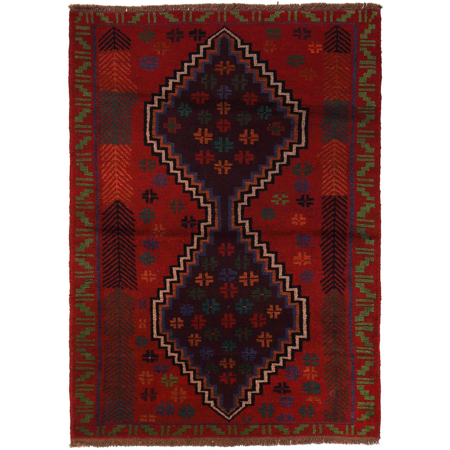 Baluchi Rug Handmade Red Geometric 4x6 ft