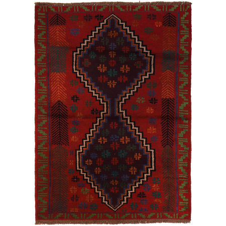 Baluchi Rug Handmade Red Geometric 4x6 ft
