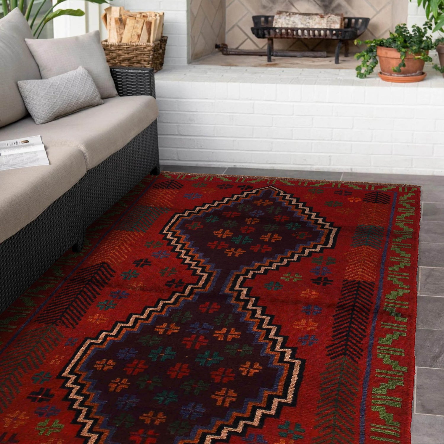 Baluchi Rug Handmade Red Geometric 4x6 ft