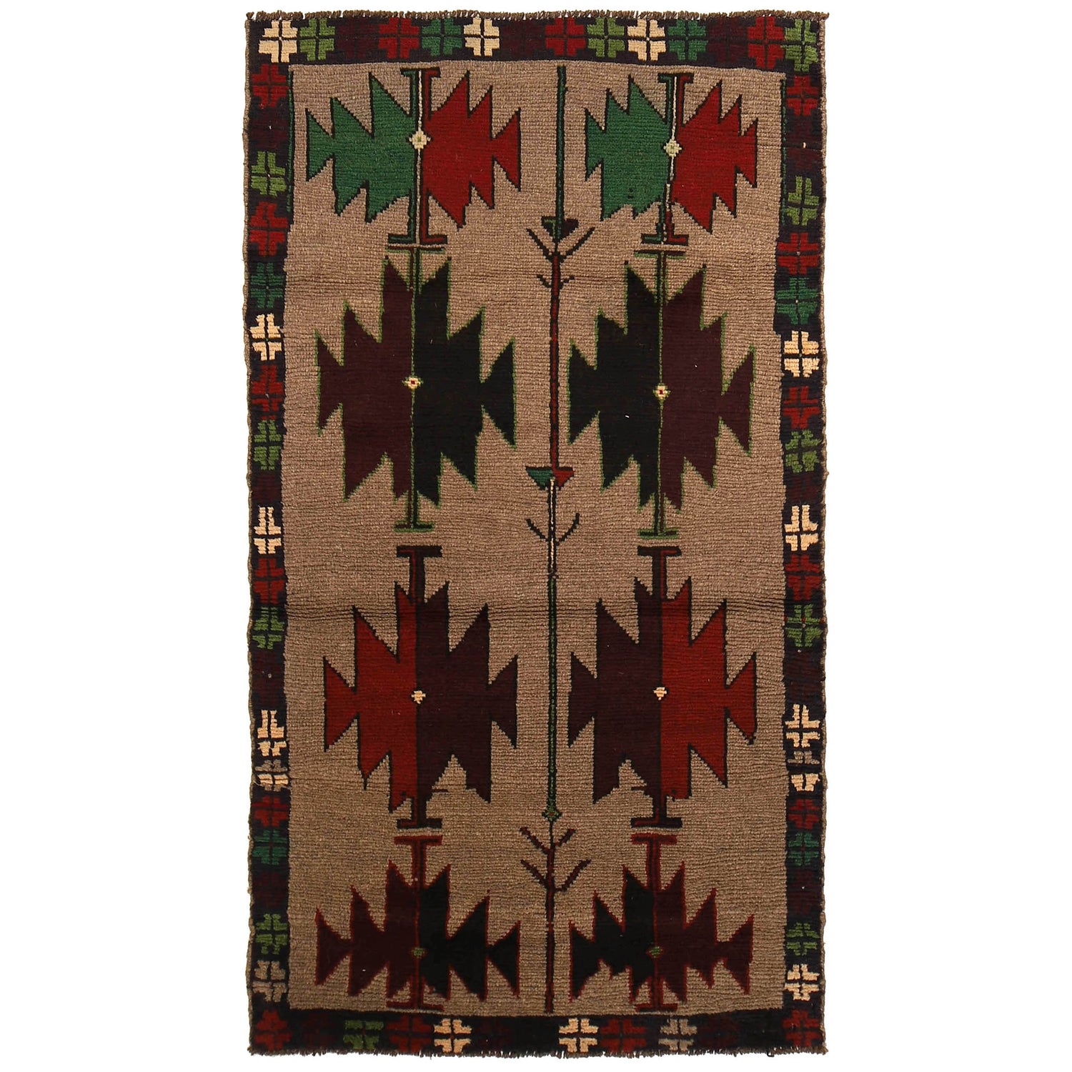 Baluchi Rug Handmade Tan Floral 4x6 ft