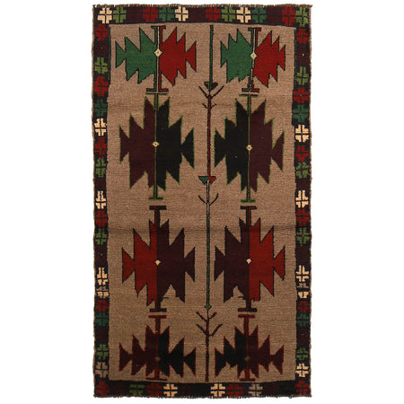 Baluchi Rug Handmade Tan Floral 4x6 ft