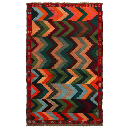 Baluchi Rug Handmade Multi Curvilinear 4x6 ft