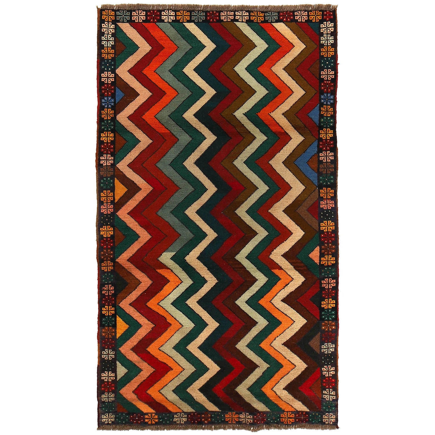 Baluchi Rug Handmade Multi Curvilinear 4x6 ft