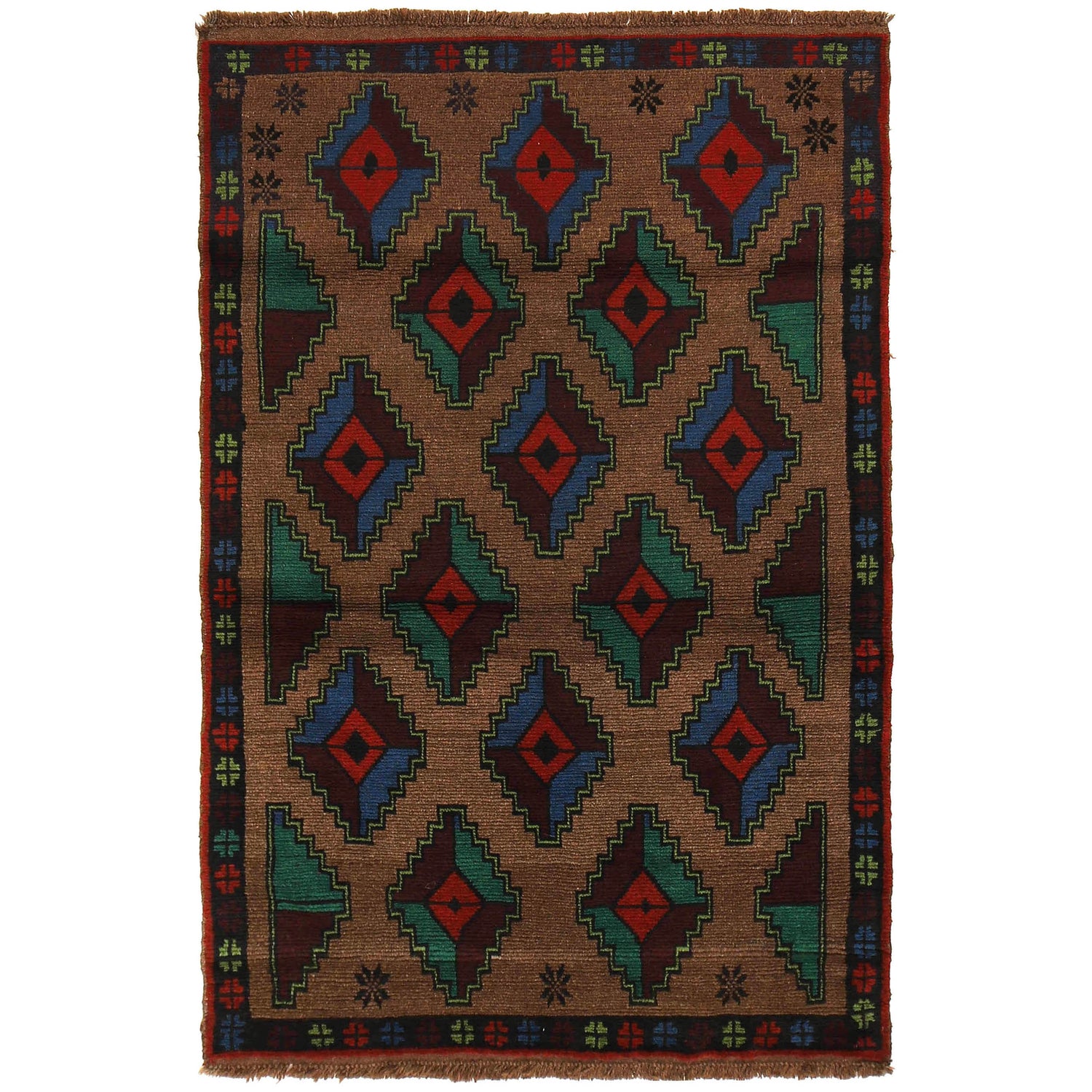 Baluchi Rug Handmade Light Brown Geometric 4x6 ft