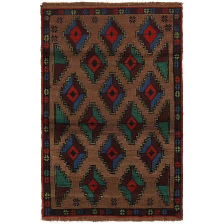 Baluchi Rug Handmade Light Brown Geometric 4x6 ft
