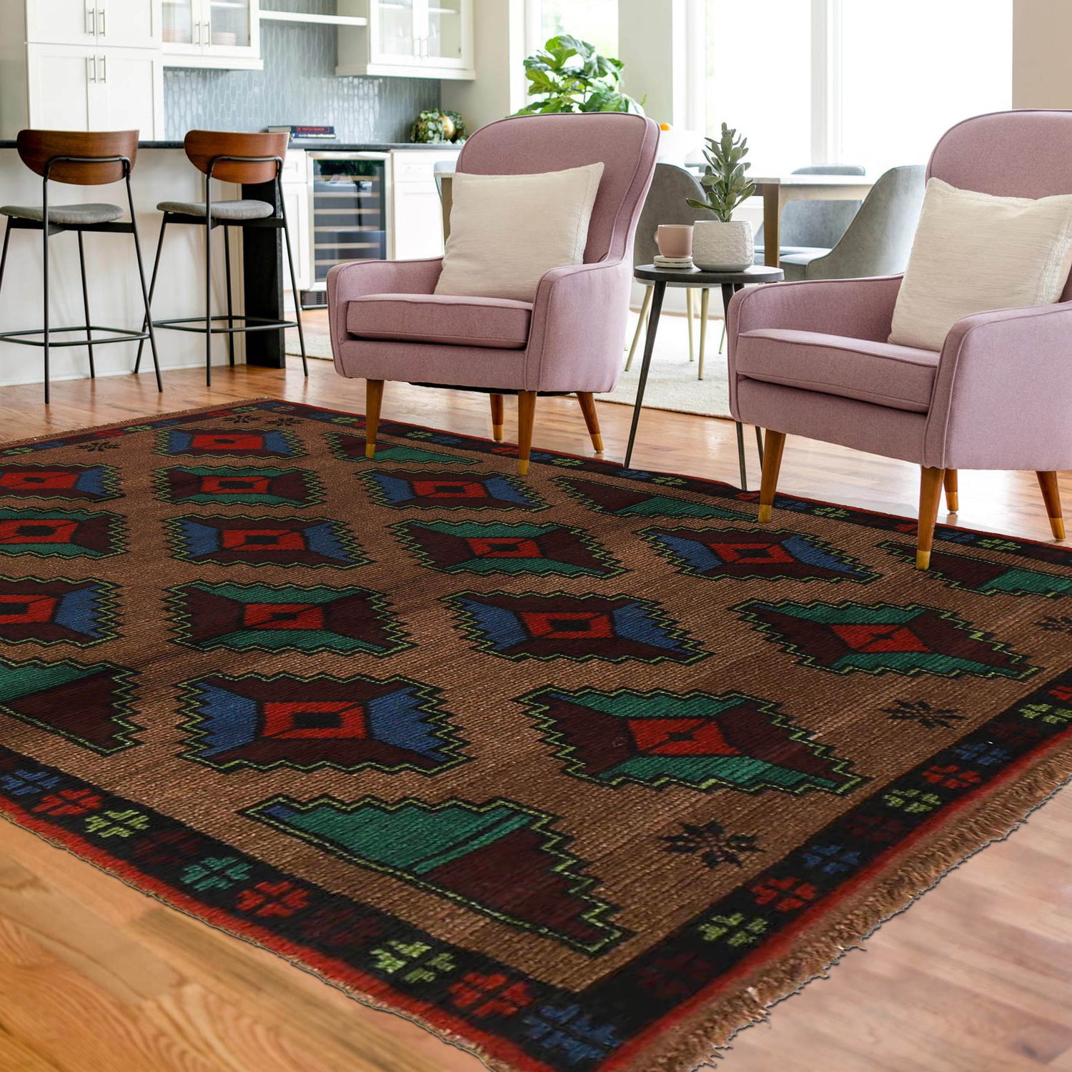 Baluchi Rug Handmade Light Brown Geometric 4x6 ft