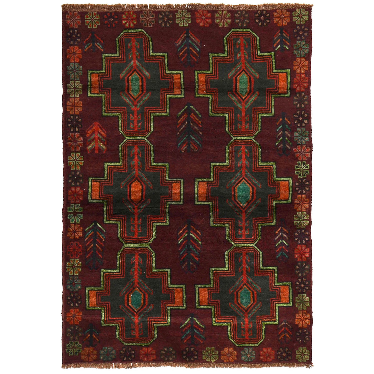 Baluchi Rug Handmade Dark Purple Geometric 4x6 ft