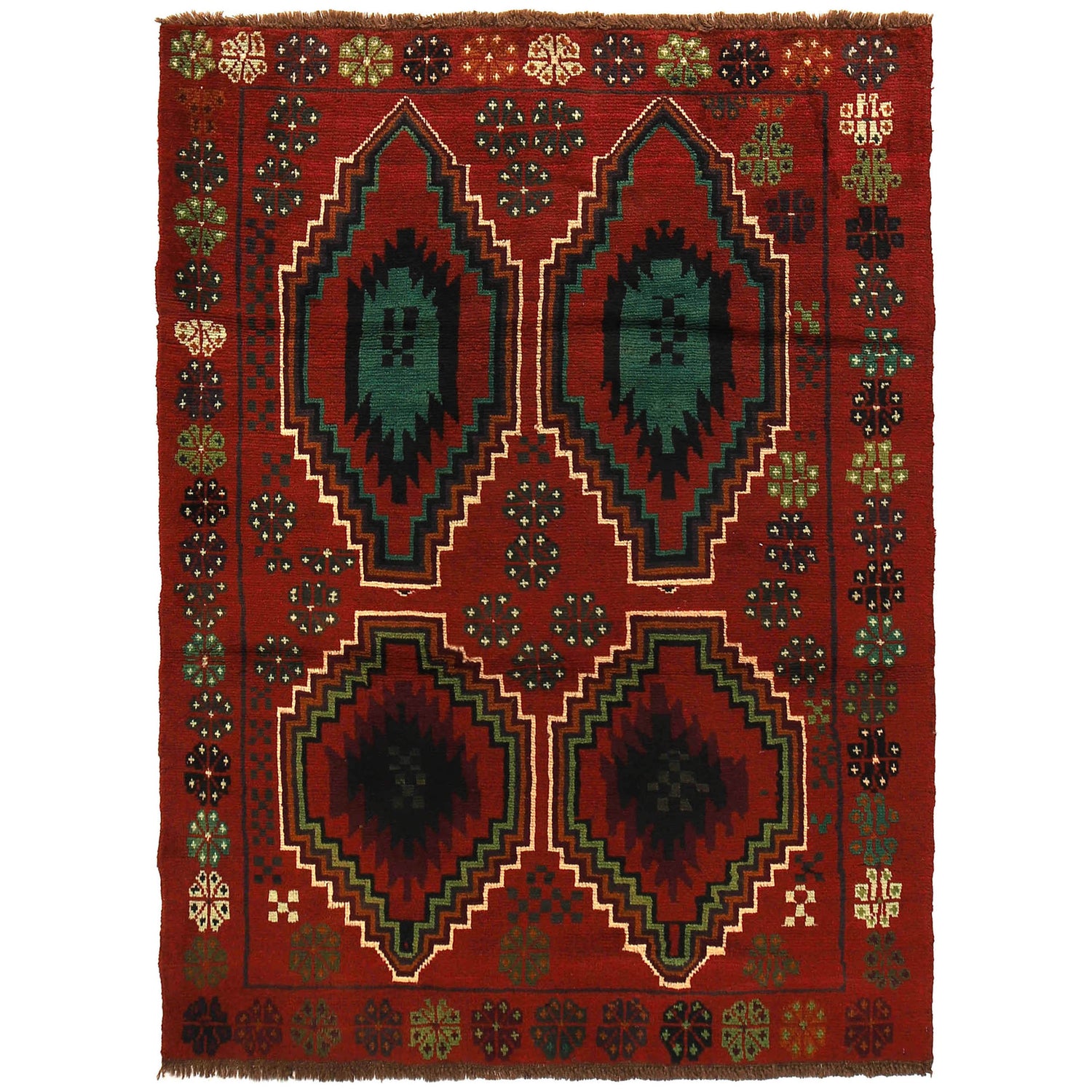 Baluchi Rug Handmade Red Geometric 4x6 ft