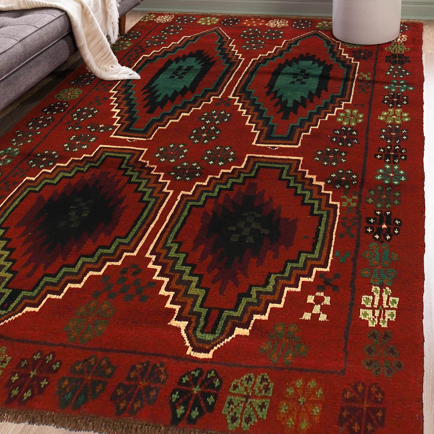 Baluchi Rug Handmade Red Geometric 4x6 ft
