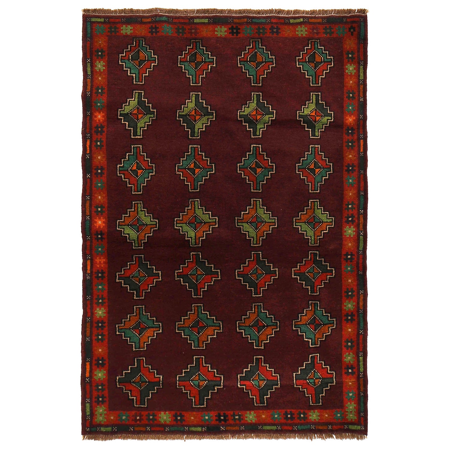 Baluchi Rug Handmade Dark Purple Geometric 4x6 ft