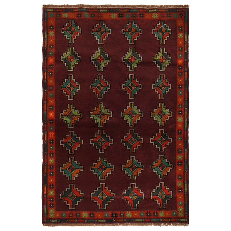 Baluchi Rug Handmade Dark Purple Geometric 4x6 ft