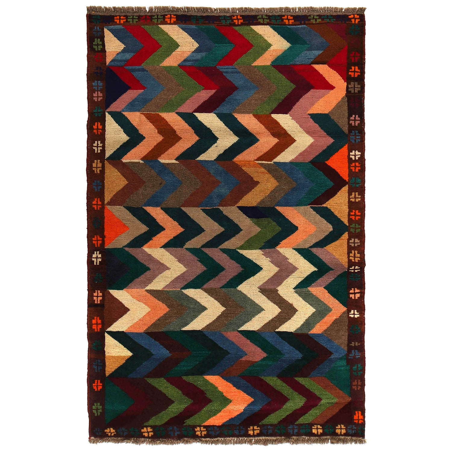 Baluchi Rug Handmade Multi Curvilinear 4x6 ft