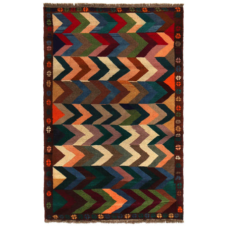 Baluchi Rug Handmade Multi Curvilinear 4x6 ft