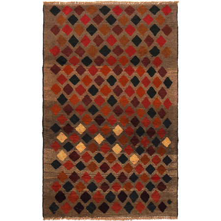 Baluchi Rug Handmade Camel Brown Geometric 4x6 ft