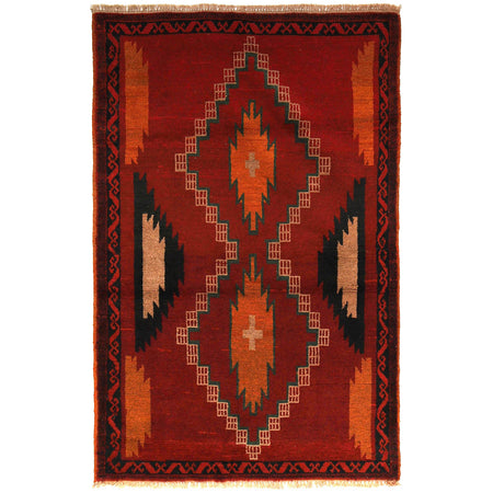 Baluchi Rug Handmade Red Geometric 4x6 ft