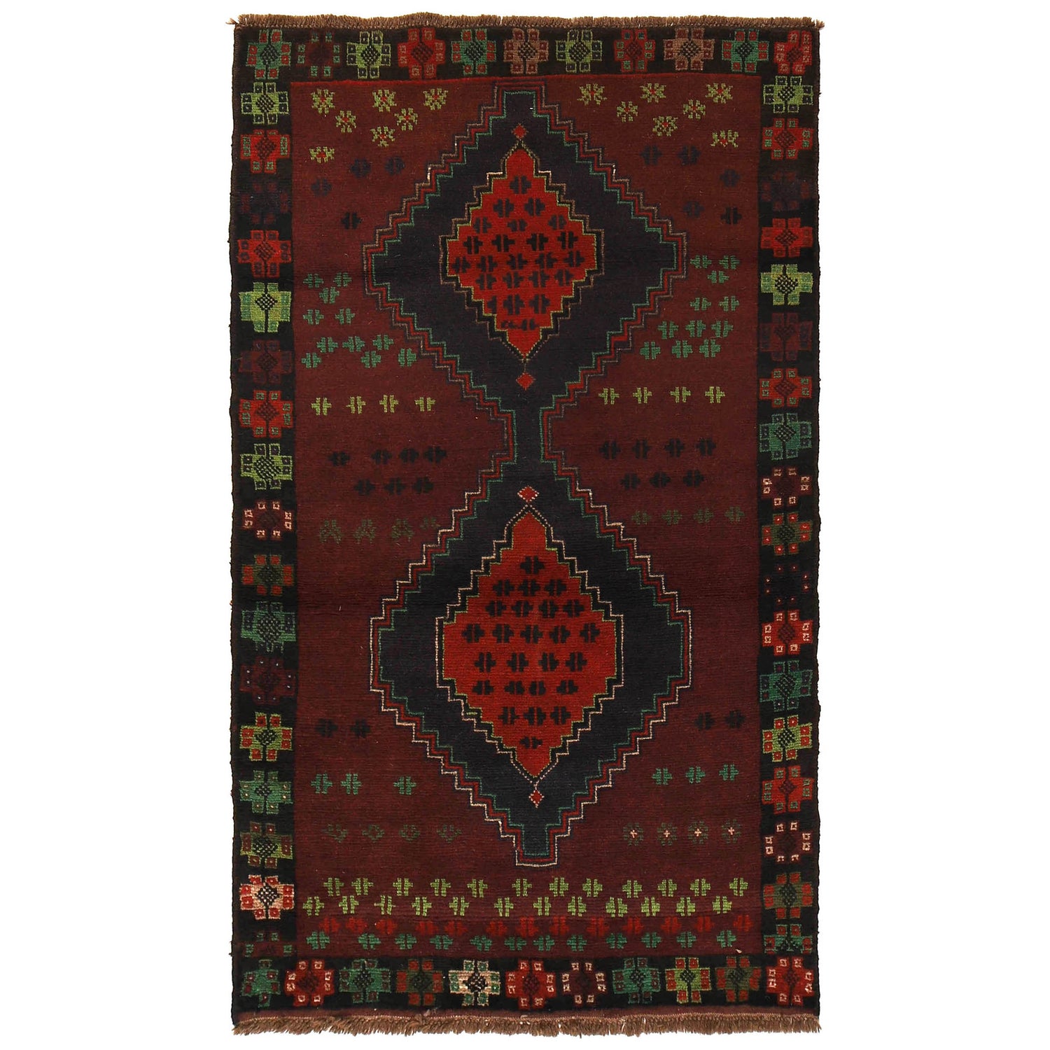 Baluchi Rug Handmade Dark Red Geometric 4x6 ft