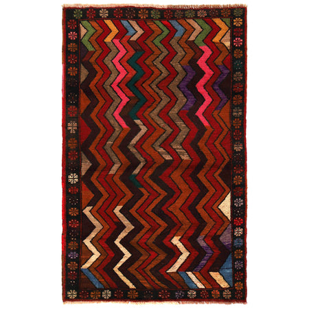 Baluchi Rug Handmade Multi Curvilinear 4x6 ft