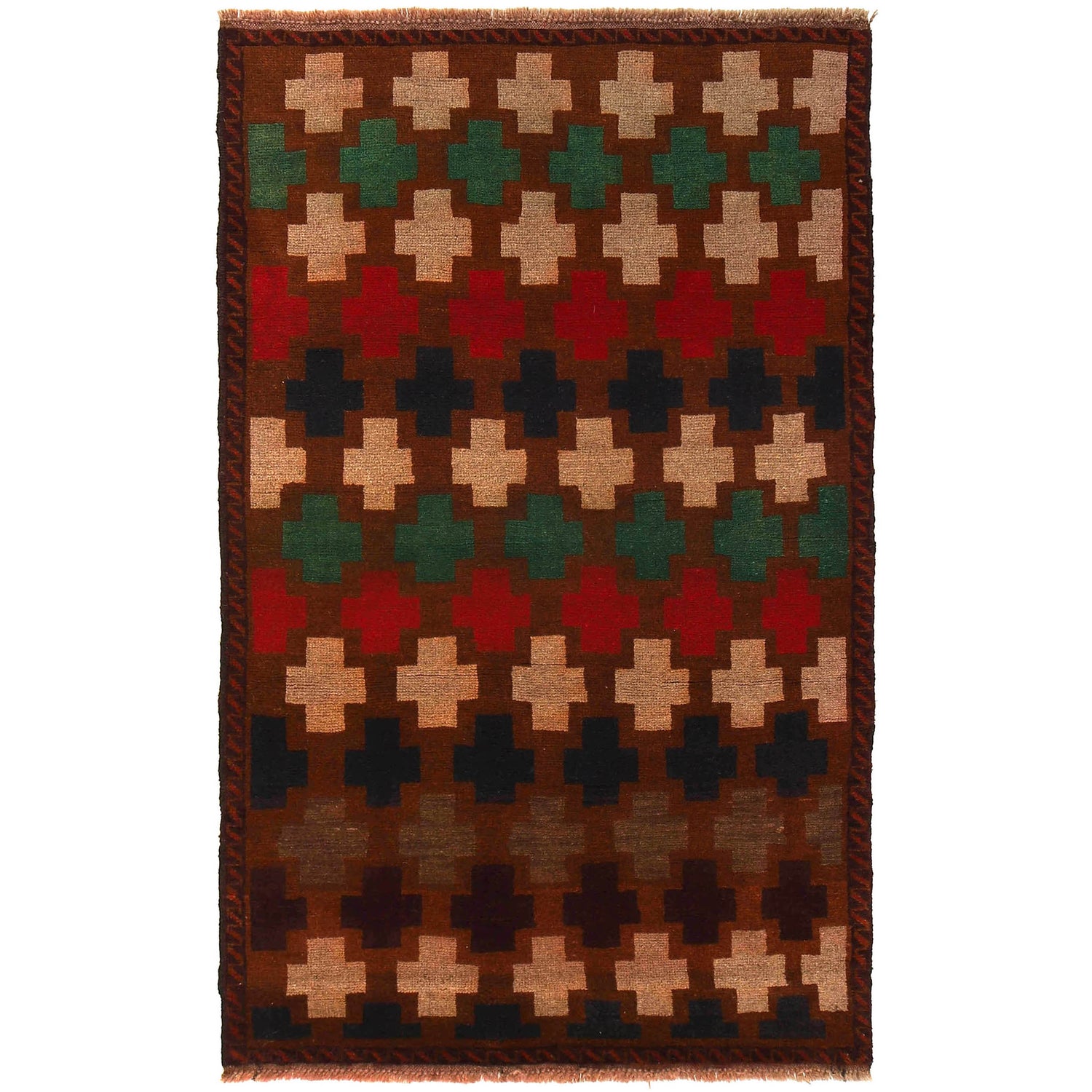 Baluchi Rug Handmade Brown Floral 4x6 ft