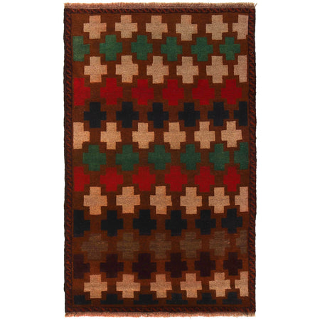 Baluchi Rug Handmade Brown Floral 4x6 ft