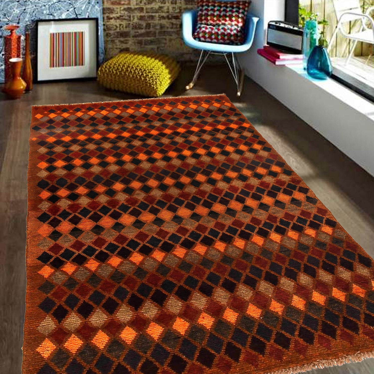 Baluchi Rug Handmade Multi Geometric 4x6 ft