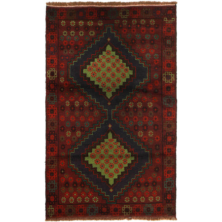 Baluchi Rug Handmade Dark Purple Floral 4x6 ft