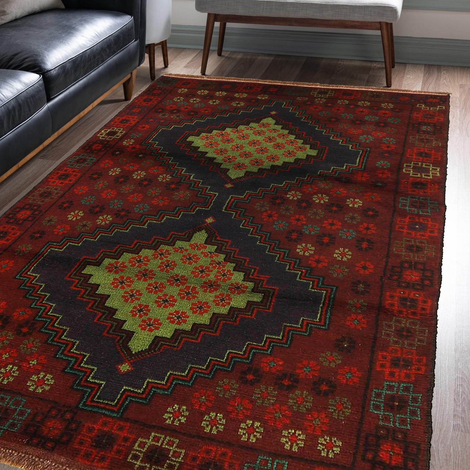 Baluchi Rug Handmade Dark Purple Floral 4x6 ft