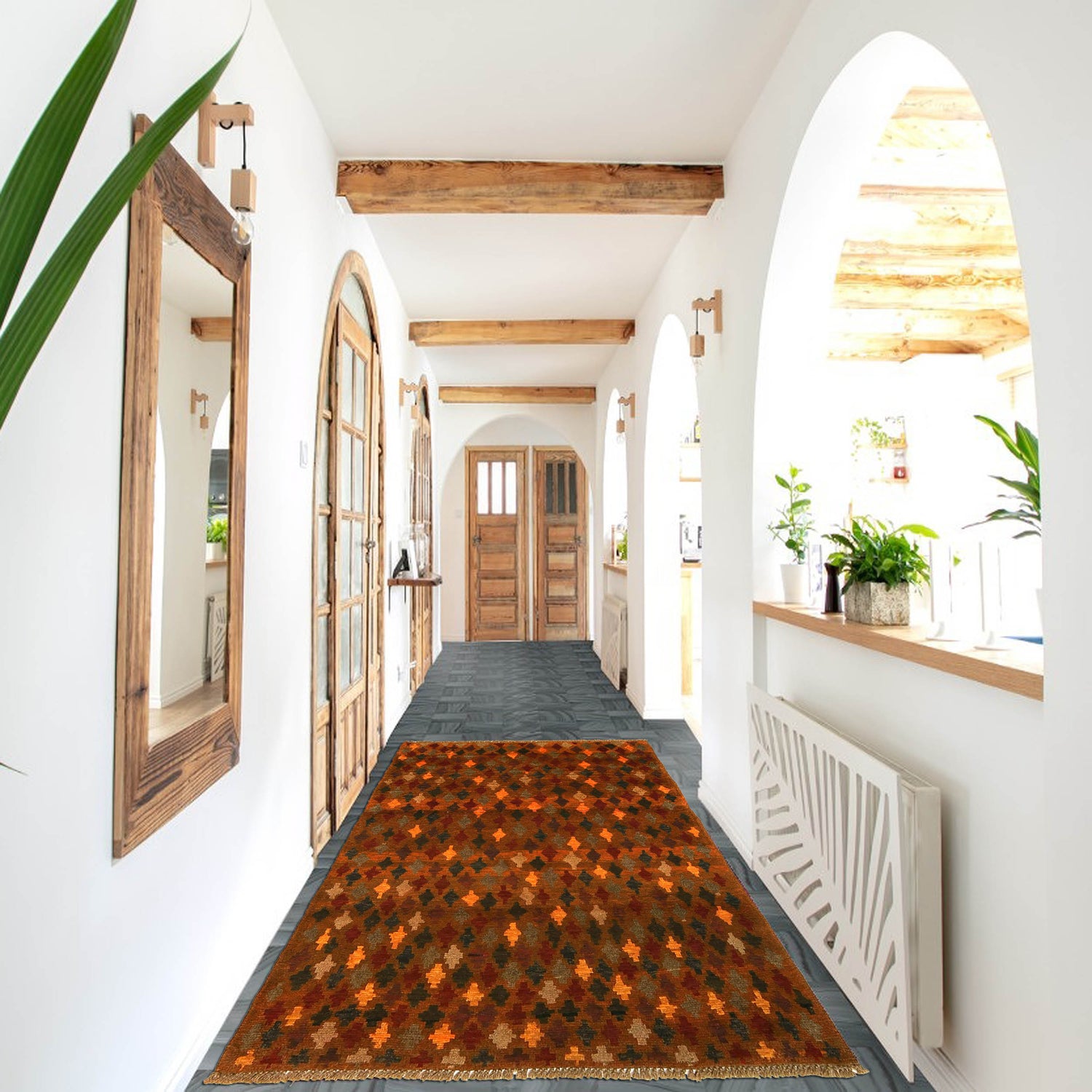 Baluchi Rug Handmade Orange Geometric 4x6 ft