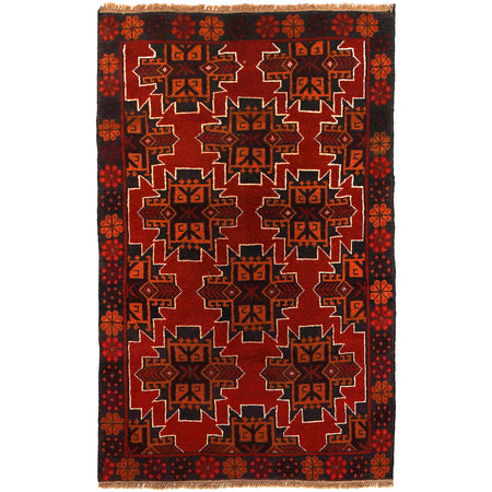 Baluchi Rug Handmade Red Floral 4x6 ft