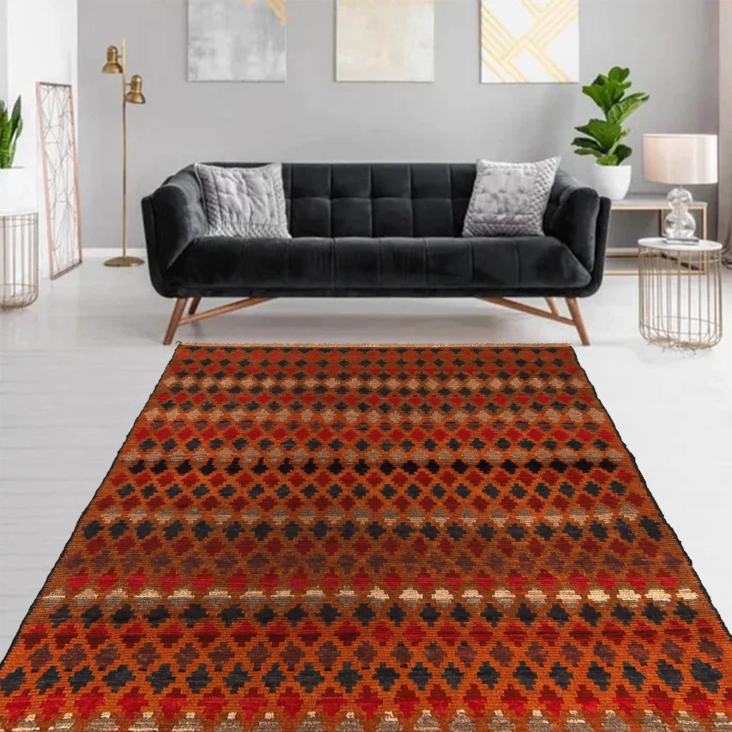 Baluchi Rug Handmade Orange Geometric 4x6 ft