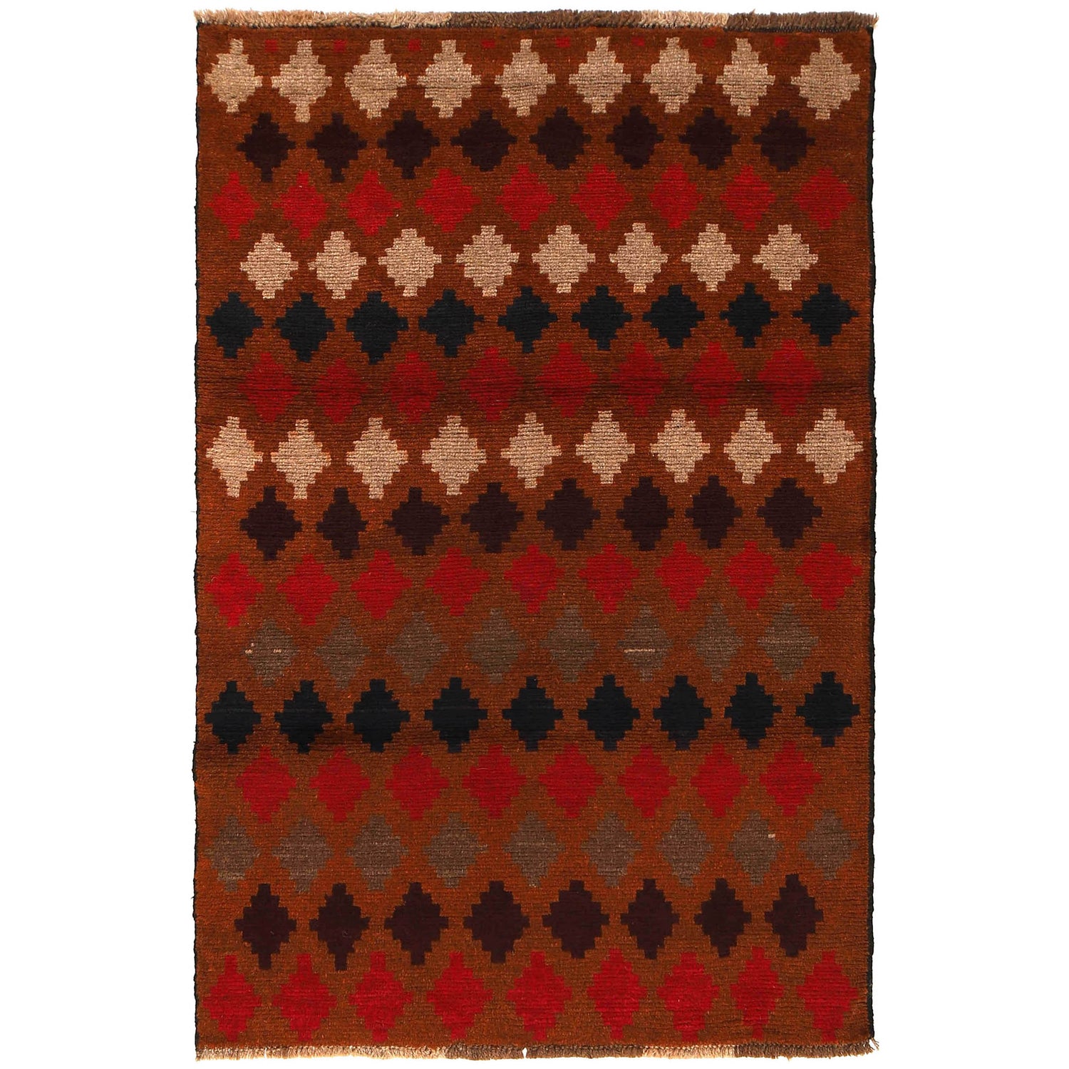 Baluchi Rug Handmade Light Brown Geometric 4x6 ft