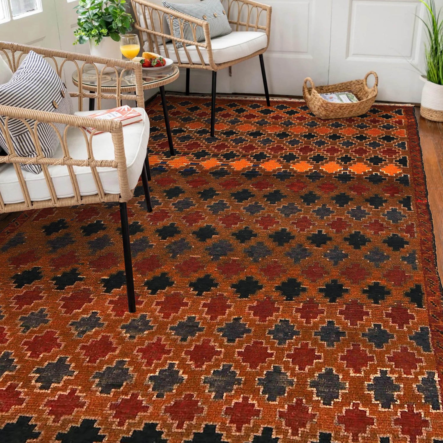 Baluchi Rug Handmade Light Brown Geometric 4x6 ft