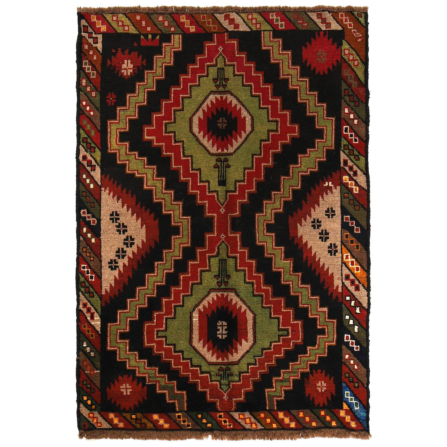 Baluchi Rug Handmade Black Geometric 4x6 ft