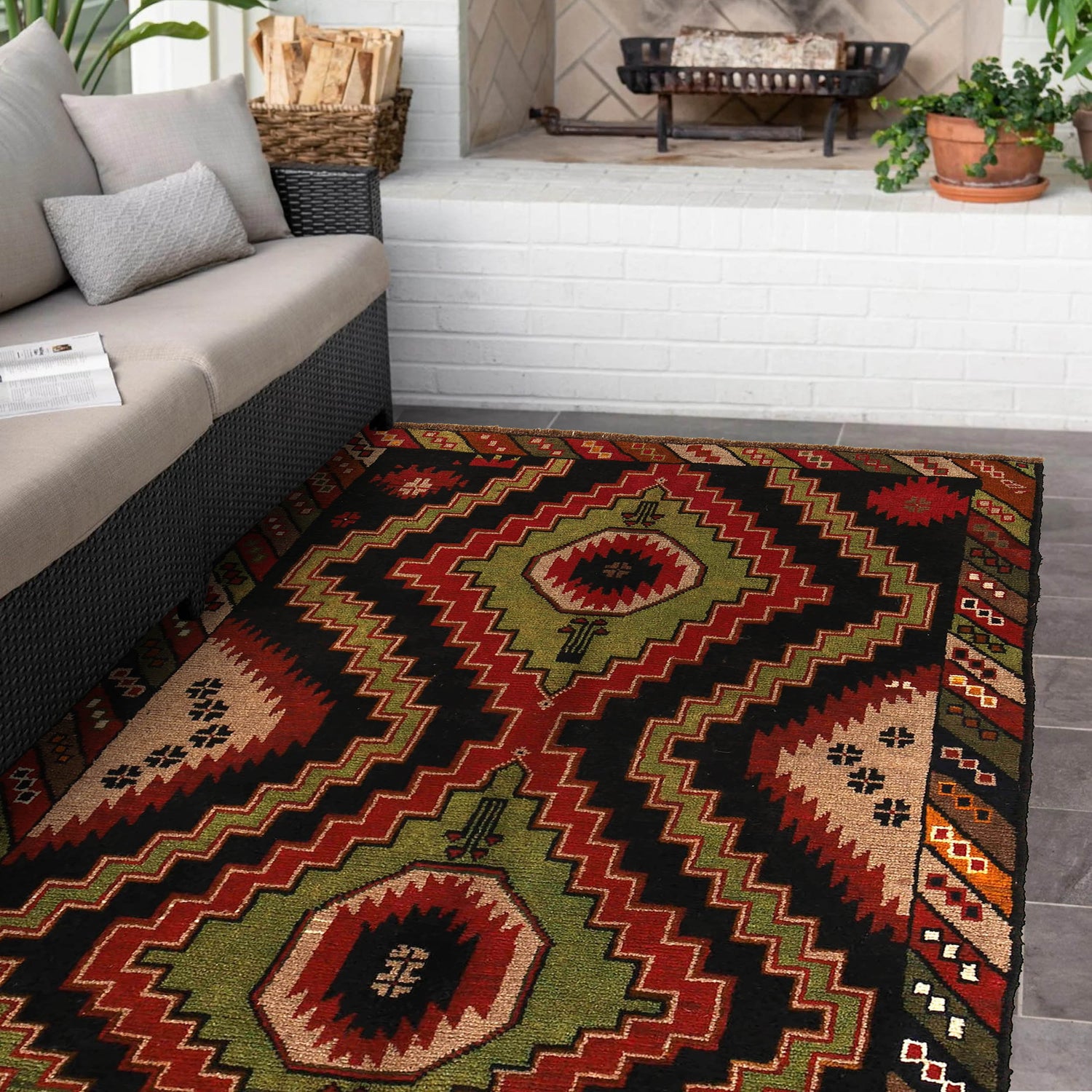 Baluchi Rug Handmade Black Geometric 4x6 ft