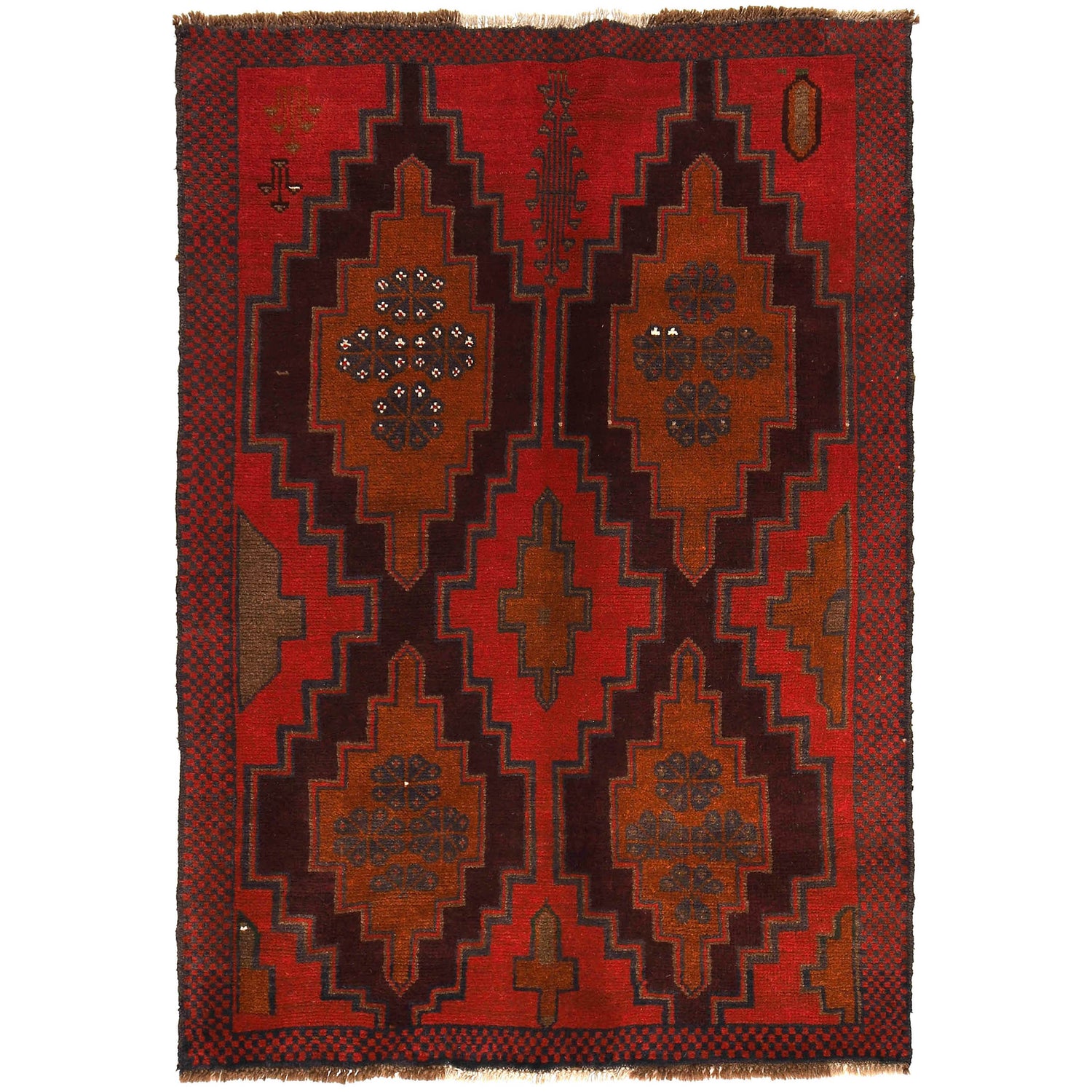 Baluchi Rug Handmade Red Geometric 4x6 ft