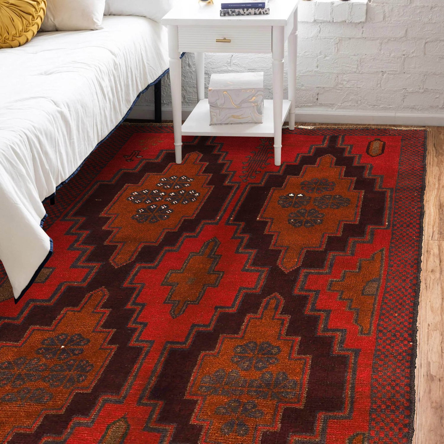 Baluchi Rug Handmade Red Geometric 4x6 ft