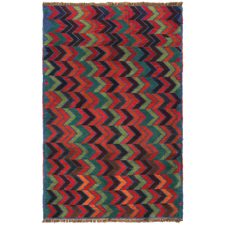Baluchi Rug Handmade Multi Curvilinear 4x6 ft