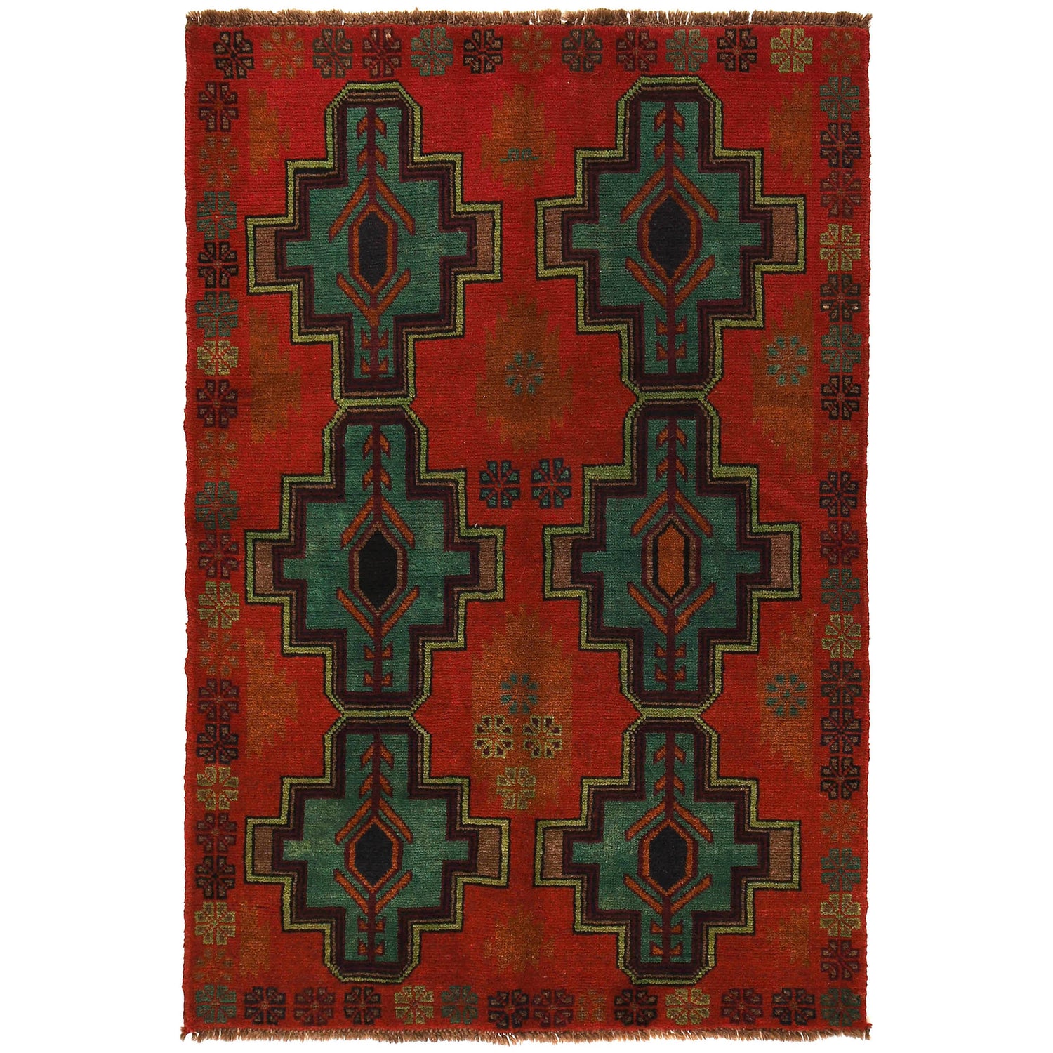 Baluchi Rug Handmade Red Floral 4x6 ft