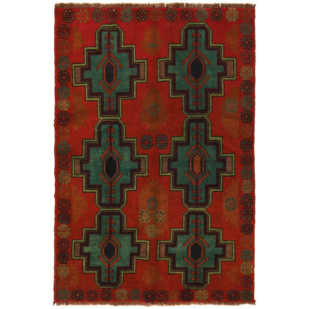 Baluchi Rug Handmade Red Floral 4x6 ft