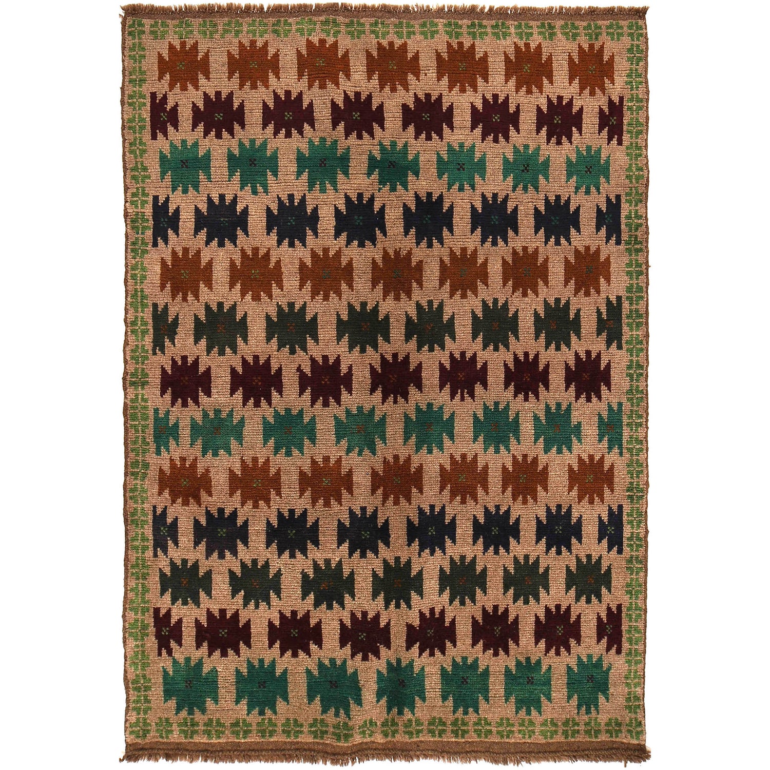 Baluchi Rug Handmade Tan Floral 4x6 ft