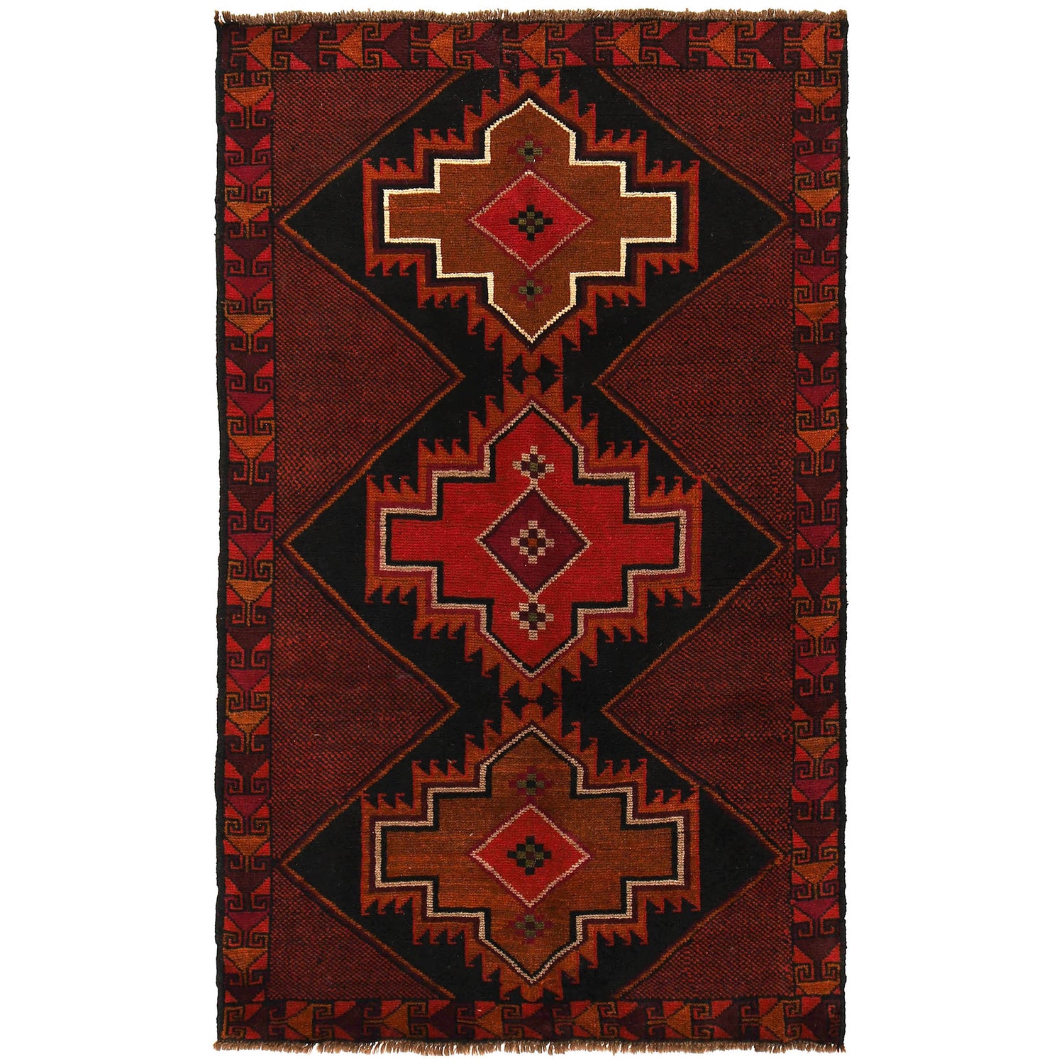 Baluchi Rug Handmade Red Geometric 4x6 ft