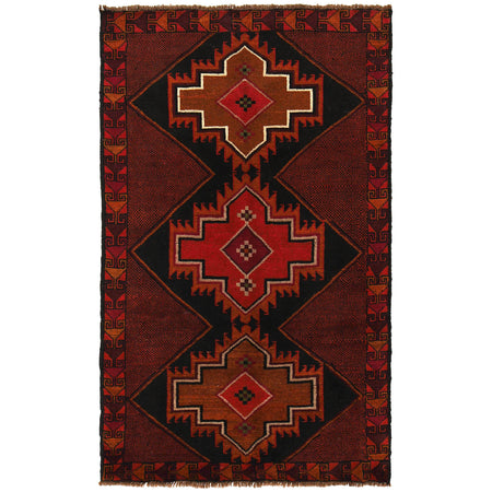 Baluchi Rug Handmade Red Geometric 4x6 ft
