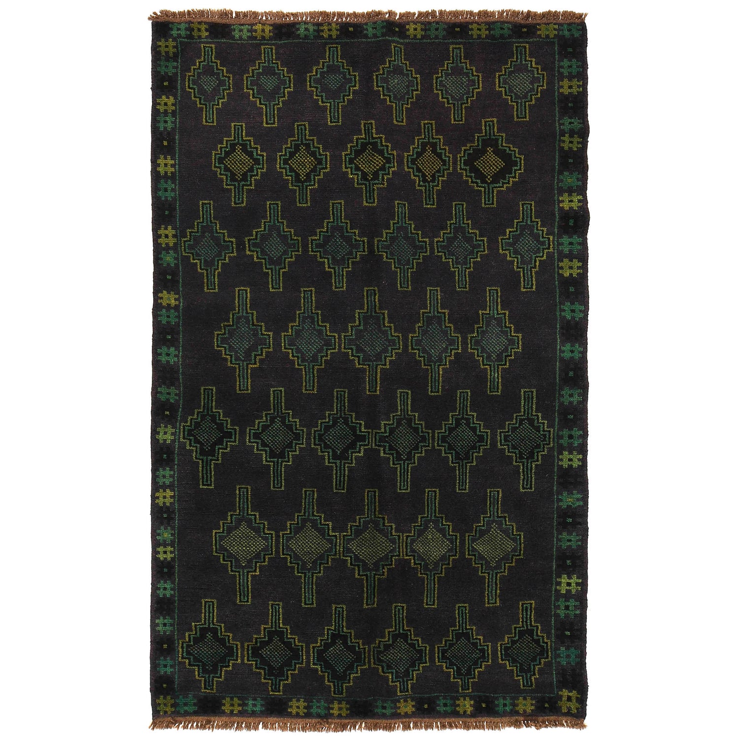 Baluchi Rug Handmade Black Floral 4x6 ft