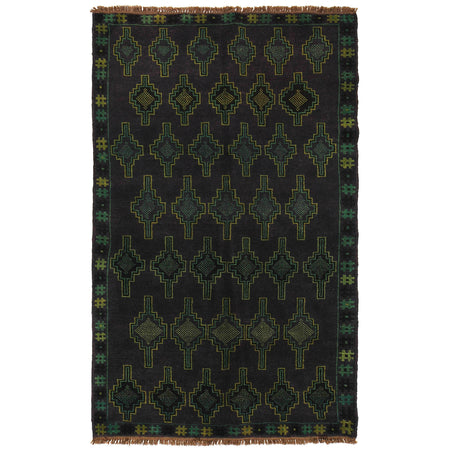 Baluchi Rug Handmade Black Floral 4x6 ft