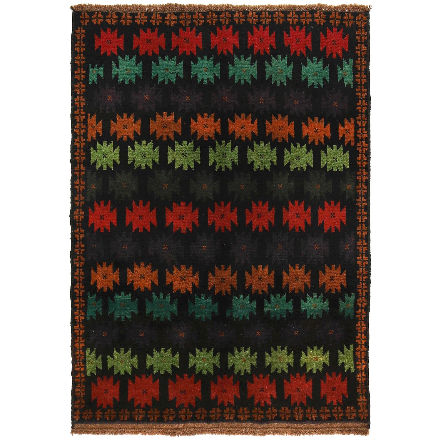 Baluchi Rug Handmade Black Floral 4x6 ft