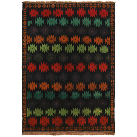Baluchi Rug Handmade Black Floral 4x6 ft