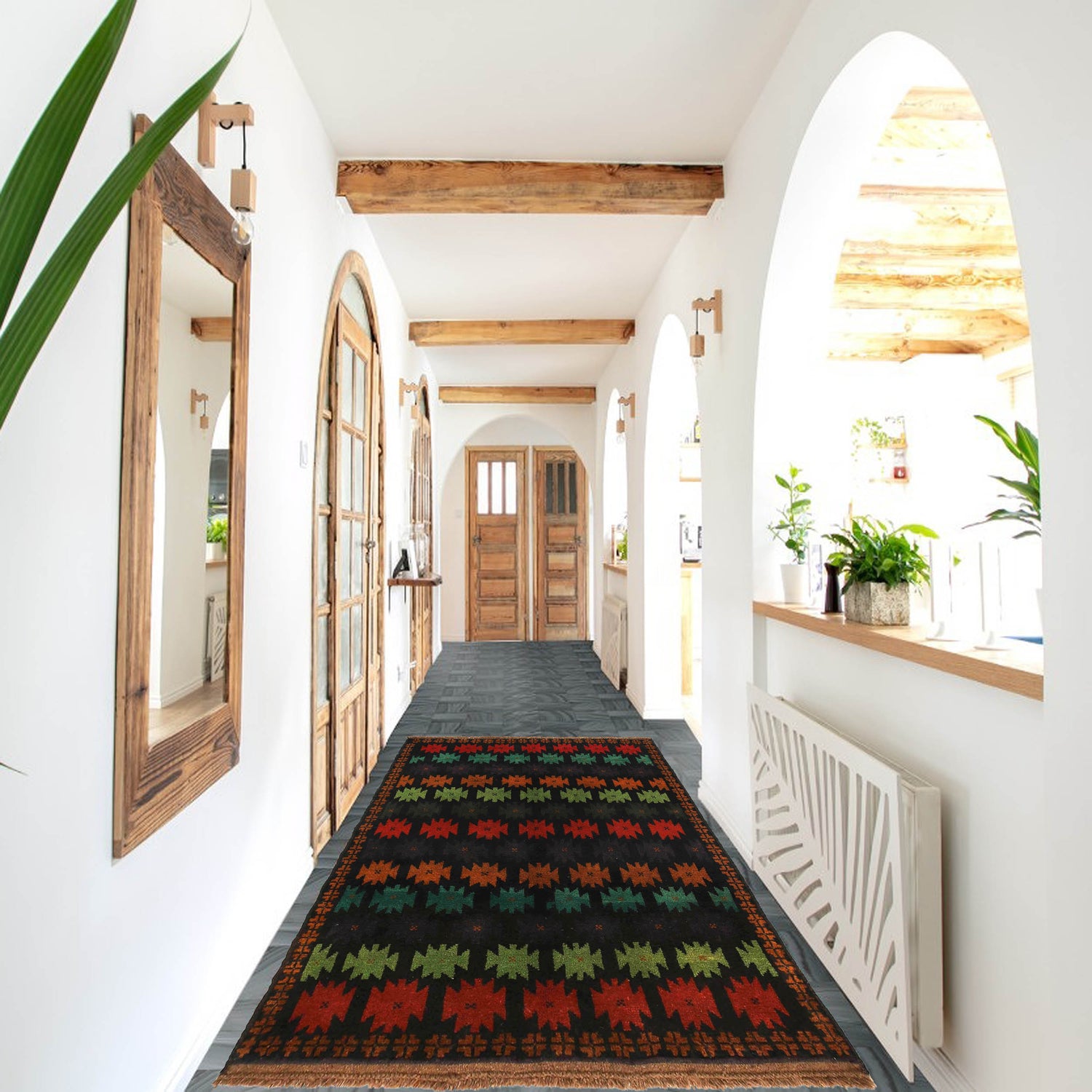 Baluchi Rug Handmade Black Floral 4x6 ft